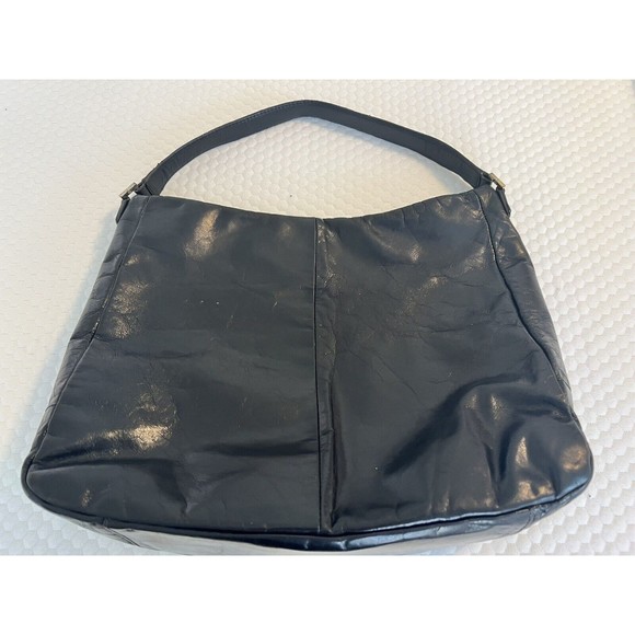 TORY BURCH Classic City Hobo Leather Shoulder Bag Slouchy Purse Brass Logo - Picture 6 of 16